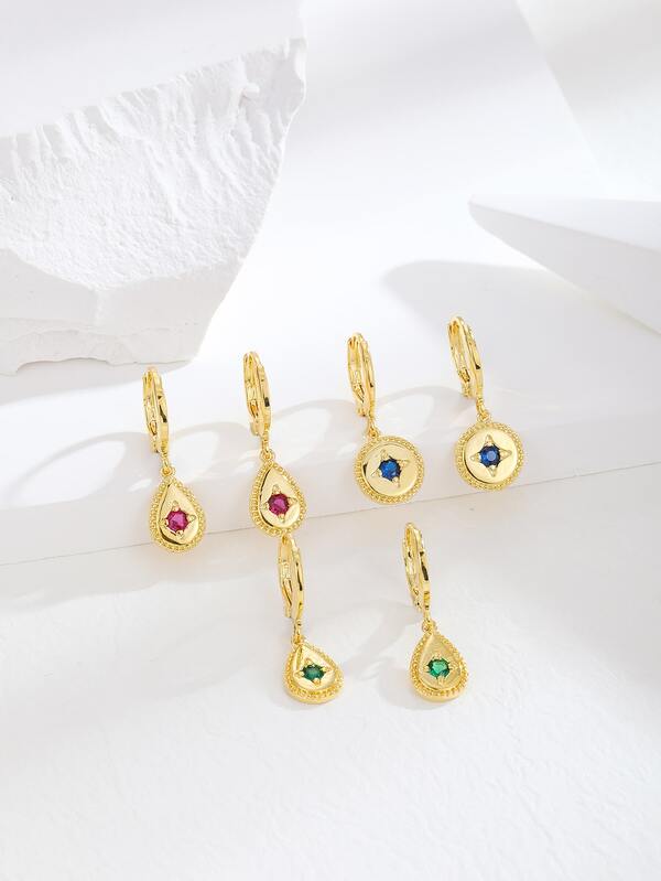 3對/套方晶鋯石裝飾耳墜