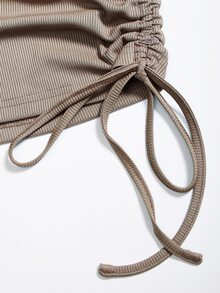 SHEIN Unity Solid Twist Front Crop Tank Top & Shorts - Khaki - View 4