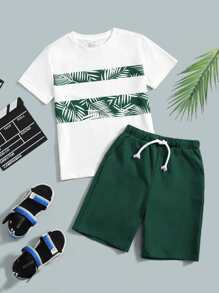 SHEIN Boys Tropical Print Top & Shorts Set - Multicolor - View 1