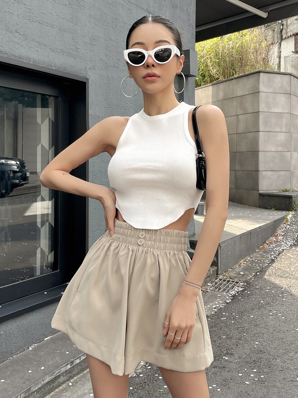 Button Detail Wide Leg Shorts