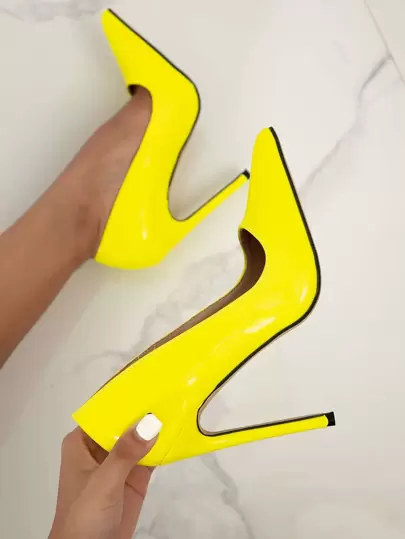 Fall/Winter 2025 Point Toe Stiletto Heeled Court Pumps, Yellow Sexy Solid Color High Heels,Party Outfits