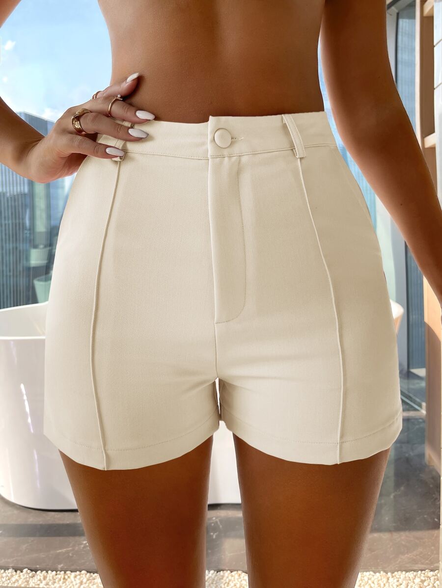SHEIN SXY 高腰緊身短褲 - 米色 - 查看 1