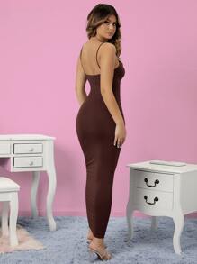 SHEIN SXY 雙肩帶吊帶連衣裙 - 巧克力棕 - 查看 2