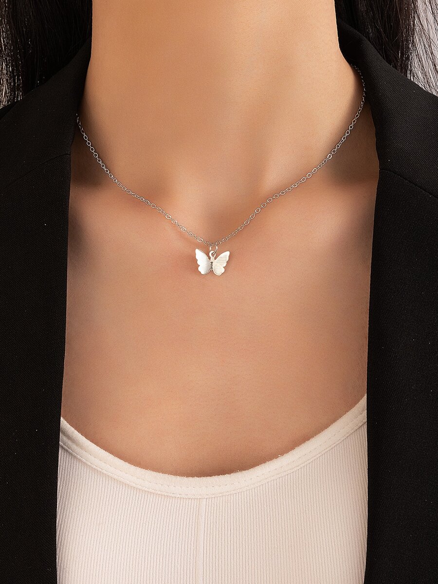 Butterfly Pendant Necklace - Silver - View 1