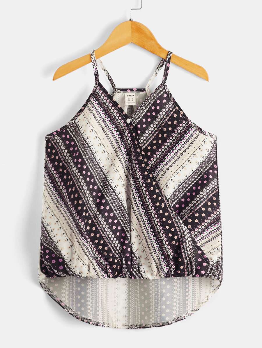 Girls Ditsy Floral Asymmetrical Hem Tank Top - Multicolor - View 1