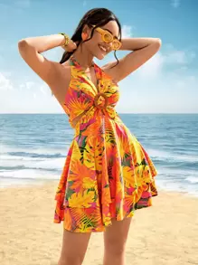 Soleia Đầm Lộ Lưng Buộc lại phân lớp Nhiệt đới Boho - Nhiều màu - Xem 1