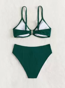 Swim Basics 青少年女孩 O 形环细节罗纹针织高腰比基尼套装夏季海滩