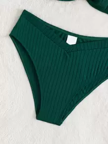 Swim Basics 青少年女孩 O 形环细节罗纹针织高腰比基尼套装夏季海滩