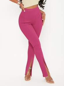 SHEIN SXY High Waist Split Hem Trousers - Hot Pink - View 1