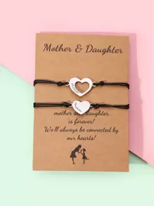 2pcs Mom And Daughter Matching Bracelets Stainless Steel Girls Silver Heart Decor Braided Bracelet Mom Gift