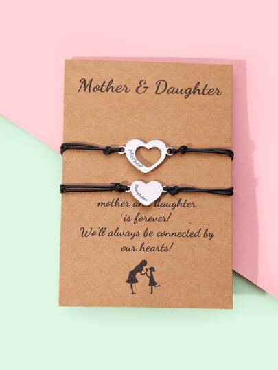 2st mamma och dotter matchande armband rostfritt stål flickor Silver hjärta dekor flätat armband mamma present