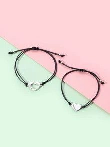 2pcs Mom And Daughter Matching Bracelets Stainless Steel Girls Silver Heart Decor Braided Bracelet Mom Gift