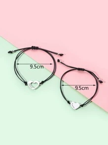 2pcs Mom And Daughter Matching Bracelets Stainless Steel Girls Silver Heart Decor Braided Bracelet Mom Gift