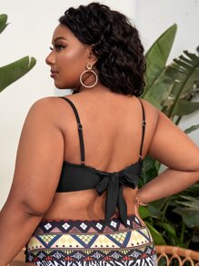 Top bikini con nudo de cordón trasero - Negro - Ver 2