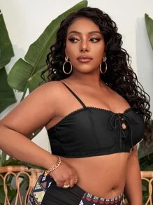 Top bikini con nudo de cordón trasero - Negro - Ver 4