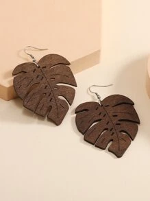 1 Đôi bông tai lá gỗ phóng đại thời trang, phù hợp cho trang phục hàng ngày của phụ nữ - màu nâu - Xem 1