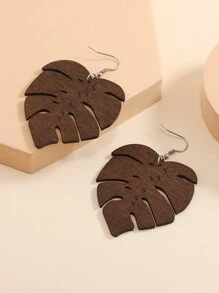 1 Đôi bông tai lá gỗ phóng đại thời trang, phù hợp cho trang phục hàng ngày của phụ nữ - màu nâu - Xem 2