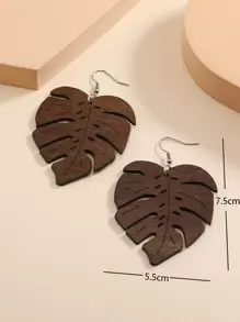 1 Đôi bông tai lá gỗ phóng đại thời trang, phù hợp cho trang phục hàng ngày của phụ nữ - màu nâu - Xem 3