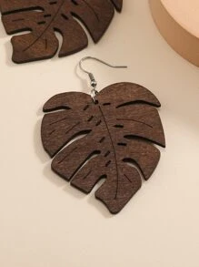 1 Đôi bông tai lá gỗ phóng đại thời trang, phù hợp cho trang phục hàng ngày của phụ nữ - màu nâu - Xem 4