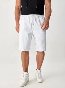 GENTILAND 男士腰部抽繩牛仔短褲 - 白色 - 查看 1