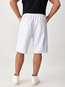 GENTILAND 男士腰部抽繩牛仔短褲 - 白色 - 查看 2