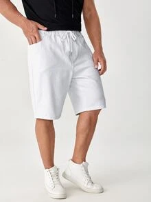 GENTILAND 男士腰部抽繩牛仔短褲 - 白色 - 查看 4