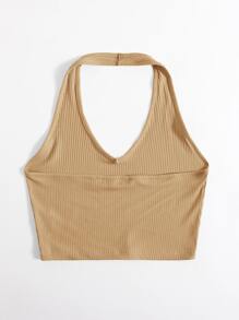 SHEIN Unity Rib-Knit Crop Halter Top - Apricot - View 2