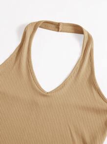 SHEIN Unity Rib-Knit Crop Halter Top - Apricot - View 5