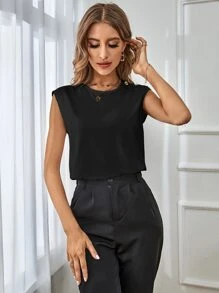 Seusyu Solid Button Detail Tank Top - Black - View 5