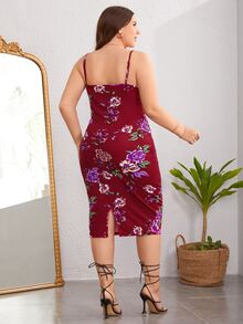 SHEIN Clasi Plus Split Hem Floral Print Slip Dress - Multicolor - View 2