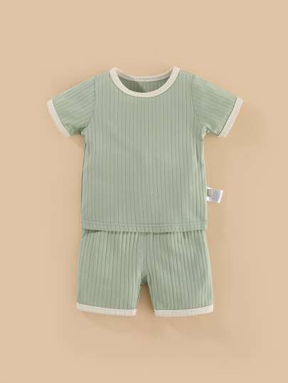Peninsula Baby Baby Rib Knit Ringer Tee & Shorts Set