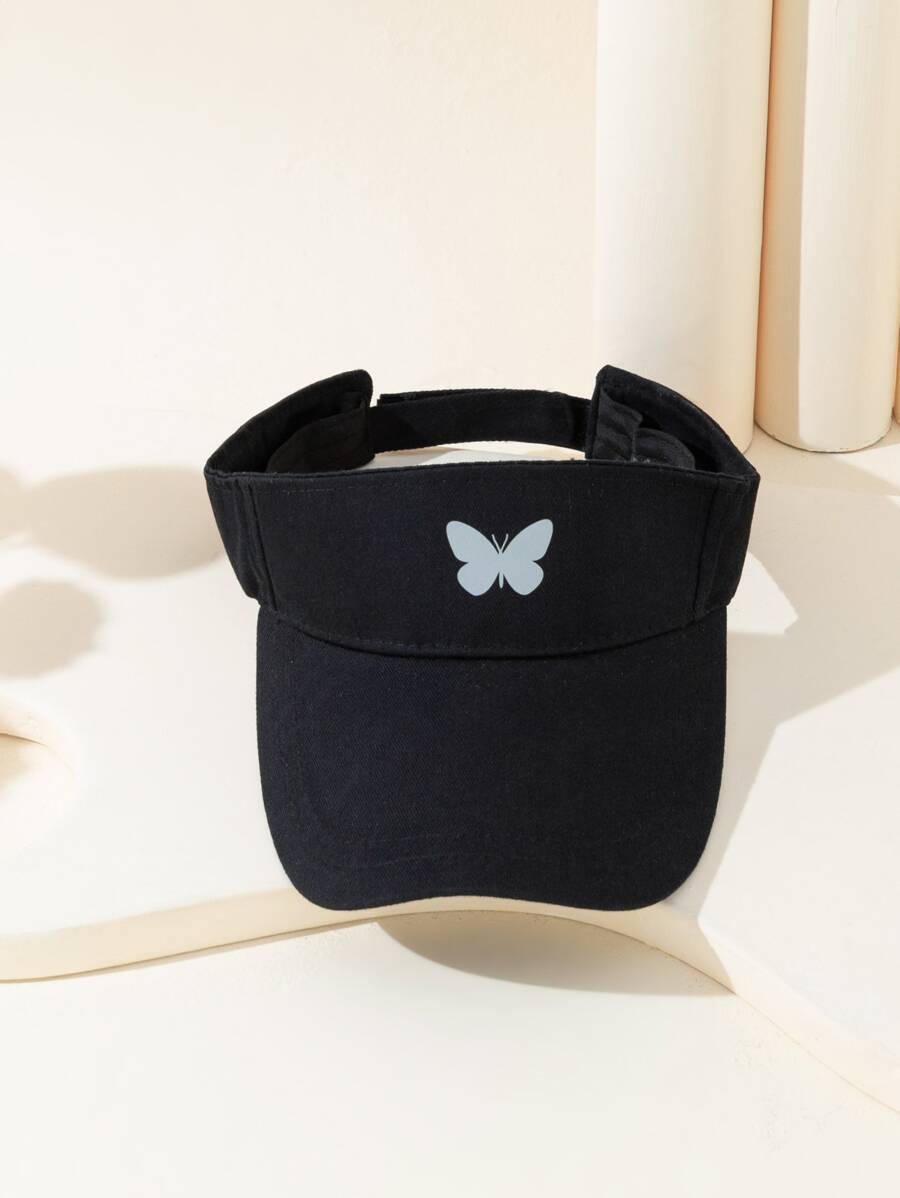 Butterfly Print Visor Hat - Black - View 1