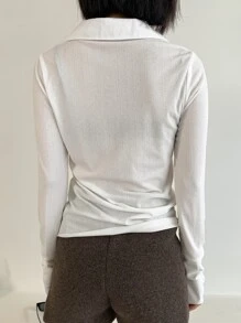 DAZY Top Sólido Con Cuello Con Hendidura En La Manga - Blanco - Ver 2