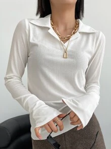 DAZY Top Sólido Con Cuello Con Hendidura En La Manga - Blanco - Ver 5