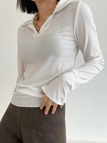 DAZY Top Sólido Con Cuello Con Hendidura En La Manga - Blanco - Ver 3