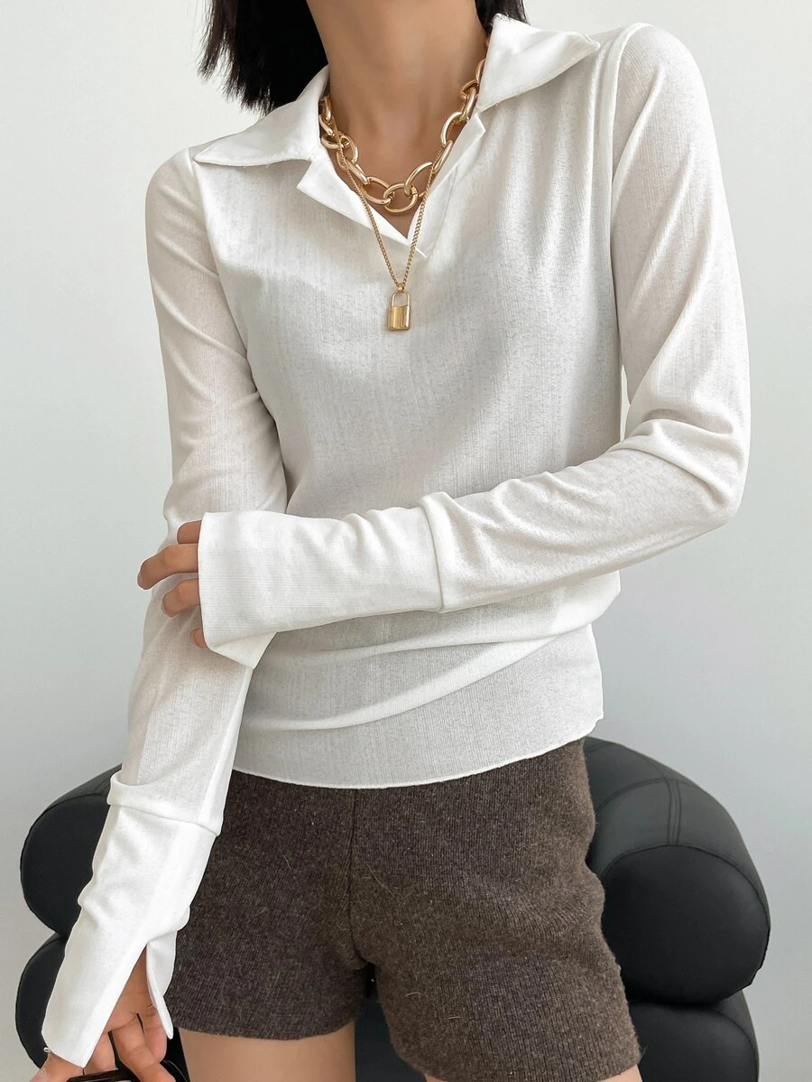 DAZY Top Sólido Con Cuello Con Hendidura En La Manga - Blanco - Ver 1