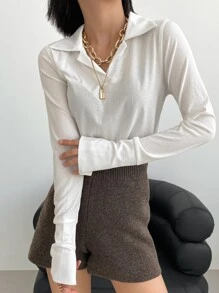 DAZY Top Sólido Con Cuello Con Hendidura En La Manga - Blanco - Ver 8