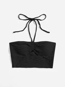 Soleia 抽繩前鏤空繞頸短上衣 - 黑色 - 查看 3