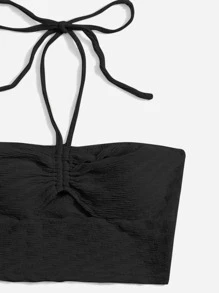 Soleia 抽繩前鏤空繞頸短上衣 - 黑色 - 查看 4