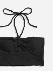 Soleia 抽繩前鏤空繞頸短上衣 - 黑色 - 查看 5