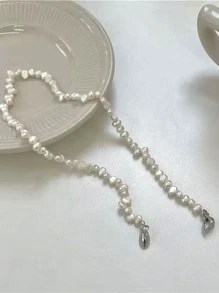 Faux Pearl Decor Heart Pendant Necklace - White - View 4