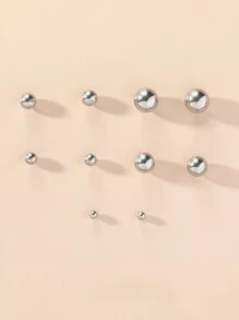 5 đôi bông tai trang trí quả cầu tròn, trang sức bằng thép không gỉ - Bạc - Xem 1