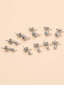 5 đôi bông tai trang trí quả cầu tròn, trang sức bằng thép không gỉ - Bạc - Xem 2