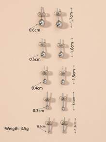 5 đôi bông tai trang trí quả cầu tròn, trang sức bằng thép không gỉ - Bạc - Xem 3