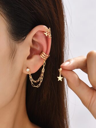 3pcs Star & Chain Decor Earring
