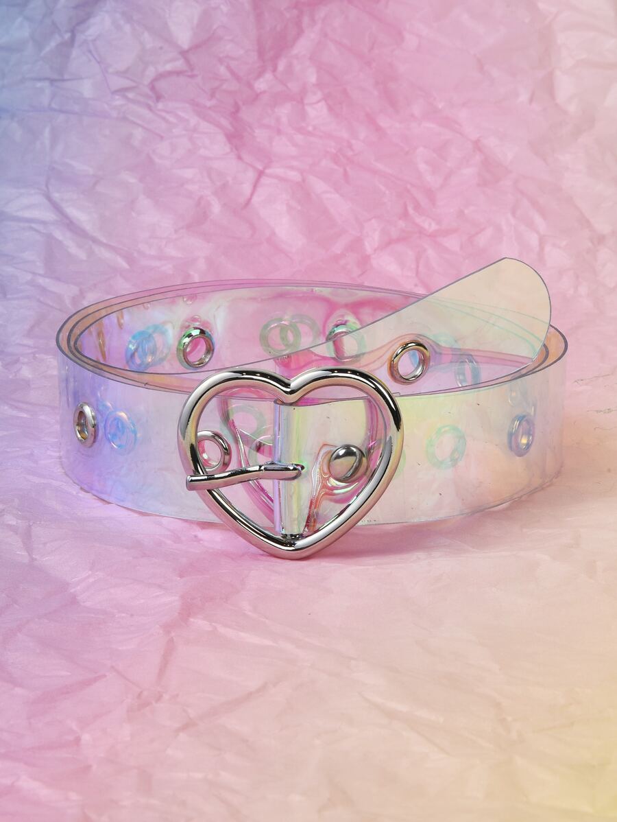 Y2K Holographic Heart Buckle Transparent Belt For Jeans Pants Street Valentine's Day Valentines Summer, School Fall, Autumn, Halloween - Multicolor - View 1