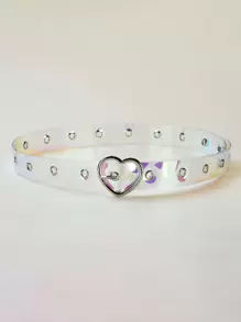 Y2K Holographic Heart Buckle Transparent Belt For Jeans Pants Street Valentine's Day Valentines Summer, School Fall, Autumn, Halloween - Multicolor - View 3