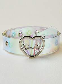 Y2K Holographic Heart Buckle Transparent Belt For Jeans Pants Street Valentine's Day Valentines Summer, School Fall, Autumn, Halloween - Multicolor - View 4