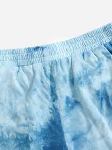 SHEIN Leap Crew Tween Girls' Summer Casual Tie-Dye Round Neck T-Shirt And Shorts Set - Blue - View 3