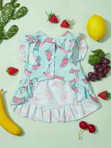 西瓜圖案寵物洋裝 - 藍色 - 查看 1